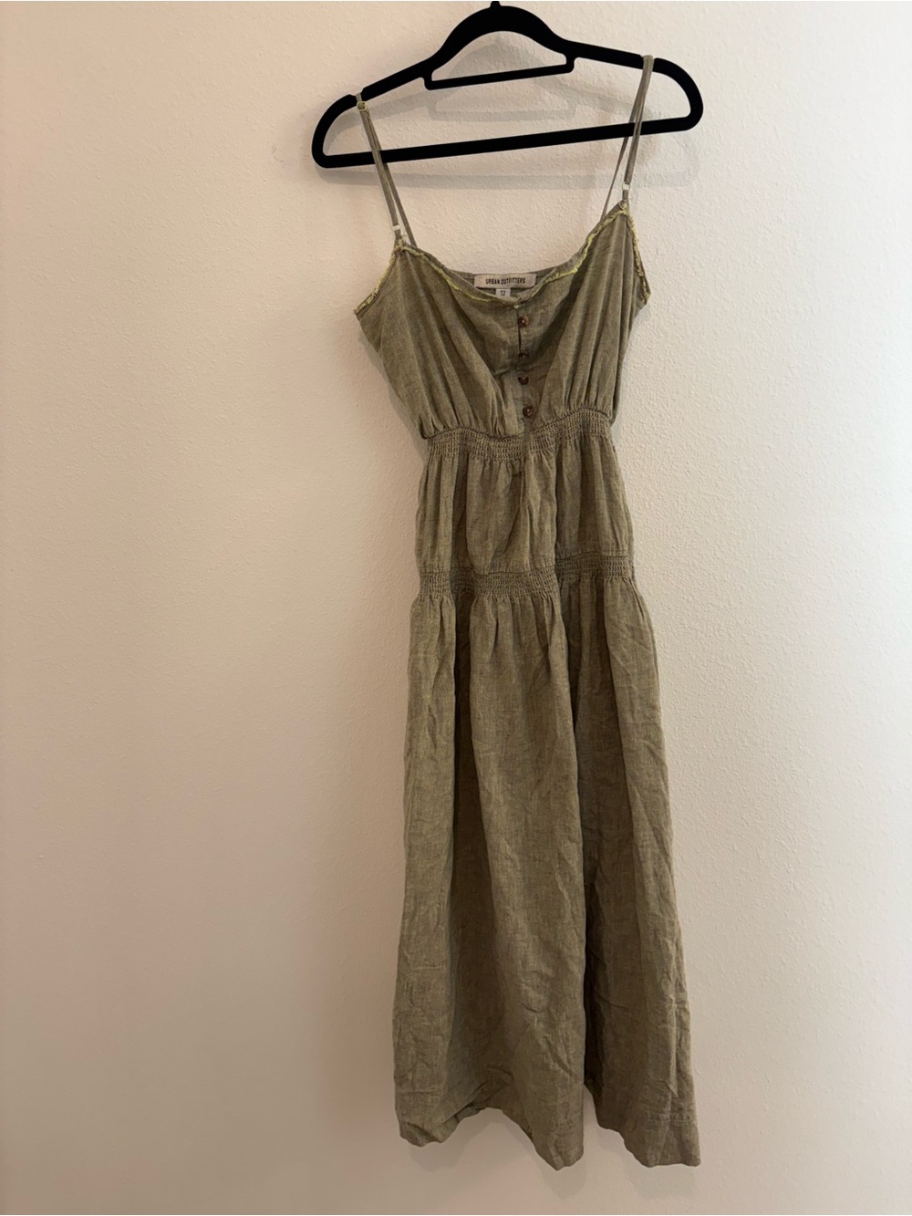 Urban Outfitters Olive-Tone Spaghetti Strap Tiered Maxi Dress